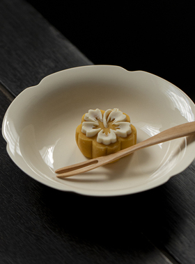 草木祠中式象牙白仿古陶瓷壶承单层茶承壶托花瓣壶承干泡台茶点盘