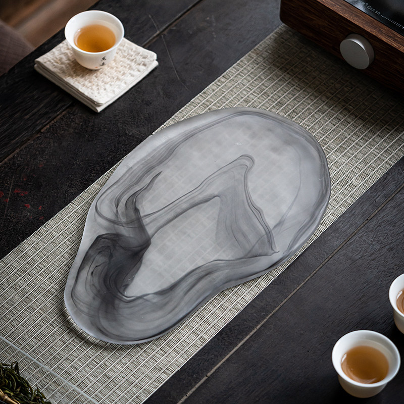草木祠 琉璃干泡盘 玻璃茶盘大茶台茶海 茶托盘 中式水墨风 托盘