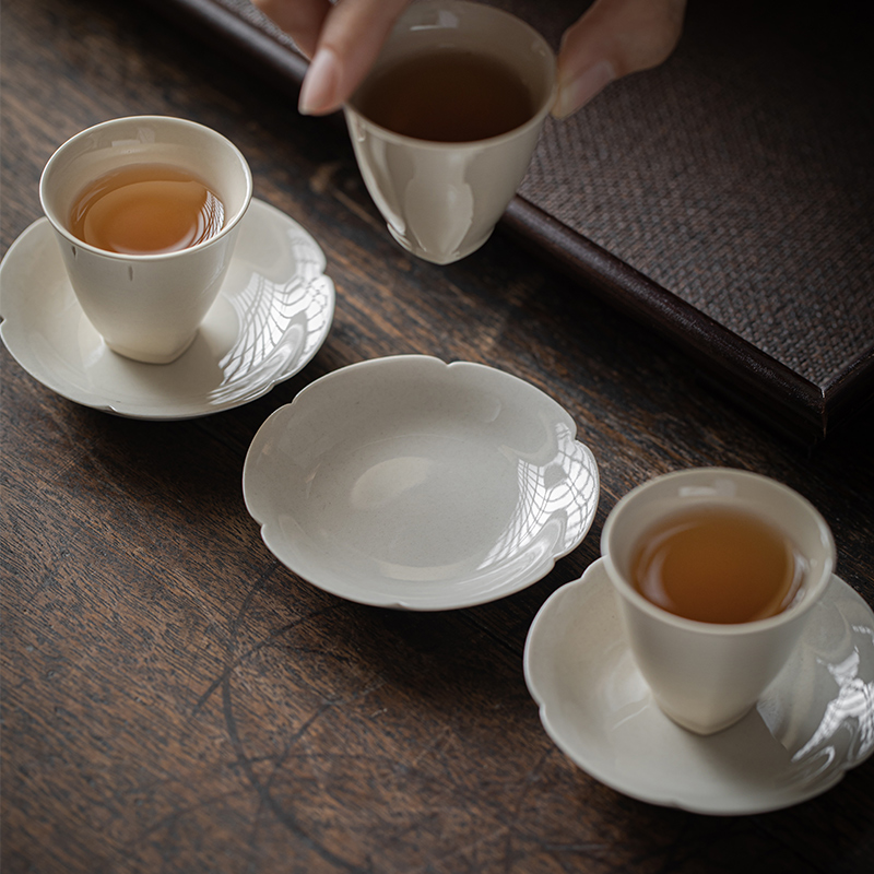 草木祠 仿古陶瓷杯垫草木灰茶杯托 茶杯垫隔热垫花瓣小果盘养壶垫