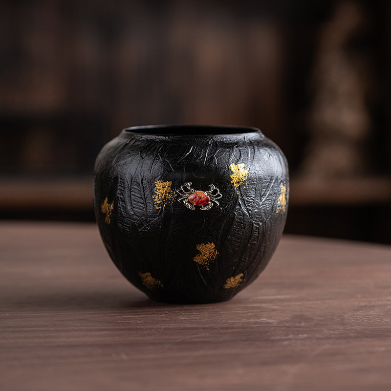 草木祠铁艺大漆建水茶室国风茶渣缸轻奢茶盂废水缸功夫茶具配件,餐饮具,茶台废水/渣桶,淘宝优惠券,粉丝福利购,淘宝优惠卷