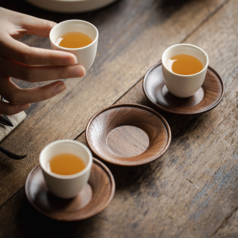 草木祠 北美黑胡桃木杯垫 纯实木原木茶杯托隔热垫茶道配件茶垫