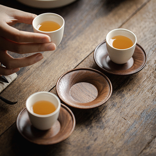 草木祠 北美黑胡桃木杯垫 纯实木原木茶杯托隔热垫茶道配件茶垫