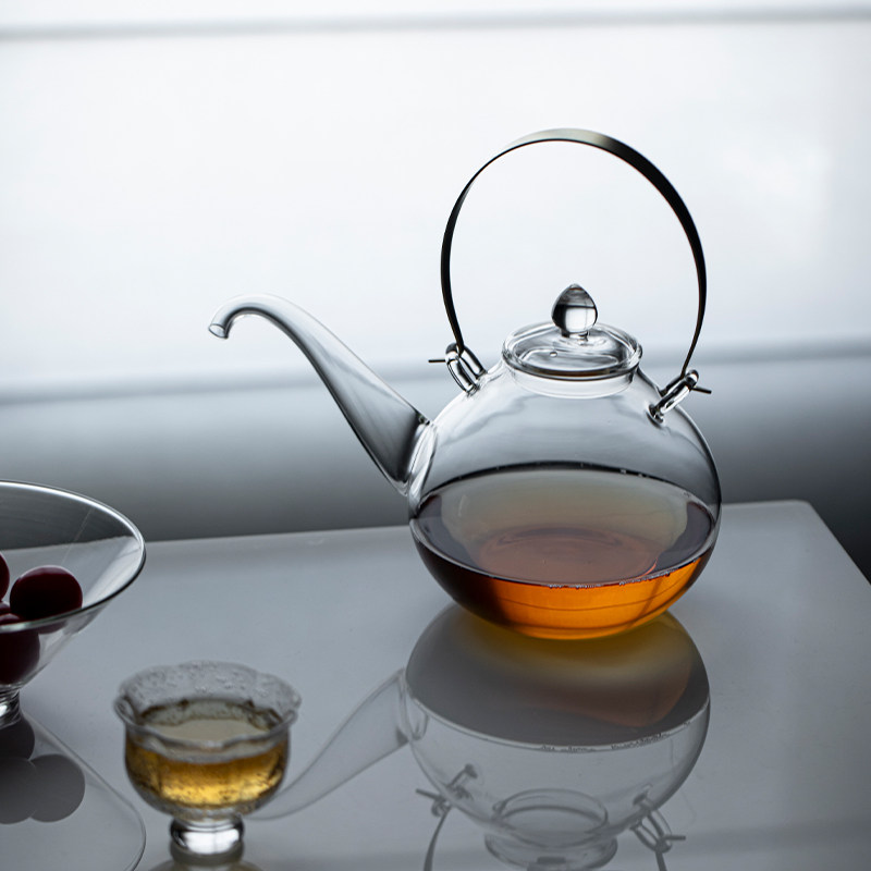 草木祠高硼硅玻璃泡茶壶新款耐热烧水壶煮茶黑晶炉明火通用提梁壶
