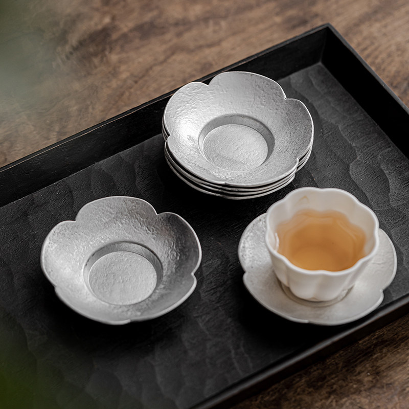 草木祠老锡杯托茶杯垫茶托茶道配件杯碟隔热垫小茶托手工复古禅意