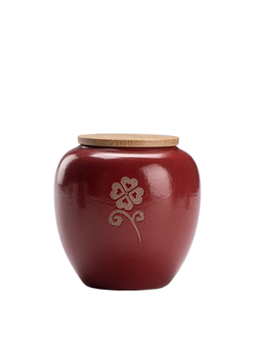 草木祠 粗陶红运茶叶罐密封罐高档日式醒茶罐陶瓷小号茶道存茶罐