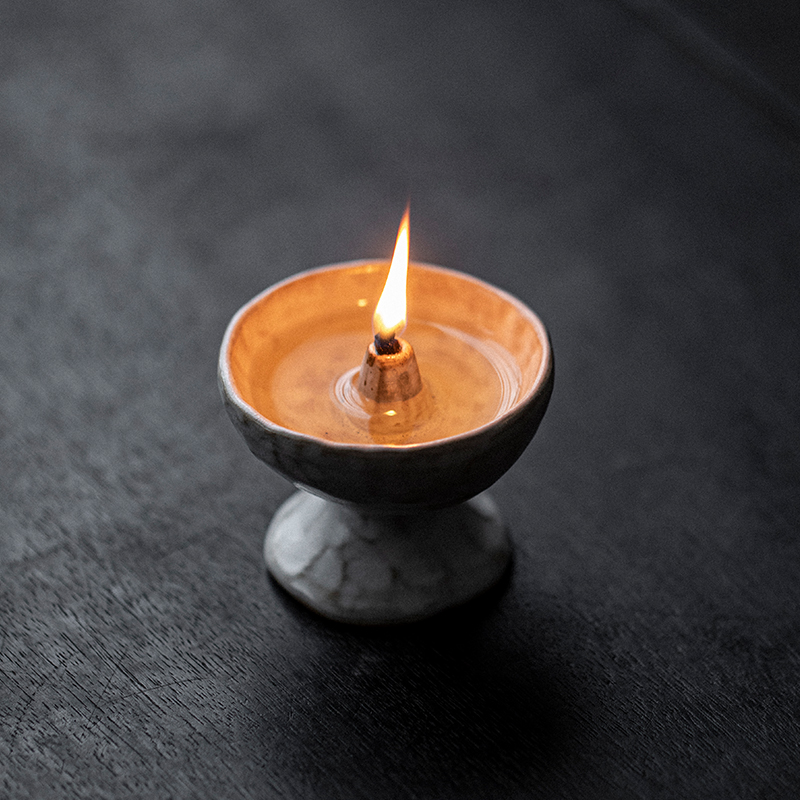 草木祠 佛前供灯手工陶瓷酥油灯 复古香油灯盏长明灯中式禅意烛台