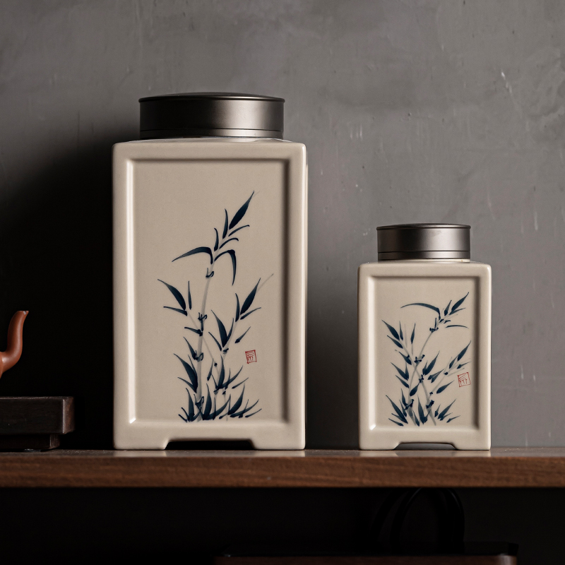 草木灰手绘茶叶罐密封陶瓷复古