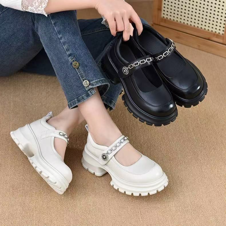 2025新款夏季真皮小个子厚底玛丽珍鞋女增高单鞋百搭时尚方口鞋潮