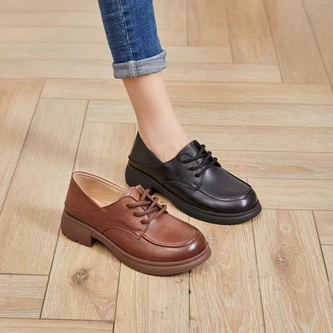 2026爆款鞋子女头层牛皮女鞋新款小皮鞋百搭软底低跟系带真皮单鞋,女鞋,乐福鞋（豆豆鞋）,淘宝优惠券,粉丝福利购,淘宝优惠卷