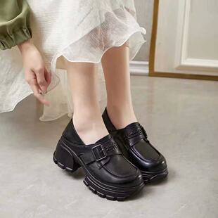 2026春季新款真皮乐福鞋厚底增高深口休闲皮鞋时尚圆头休闲工作鞋