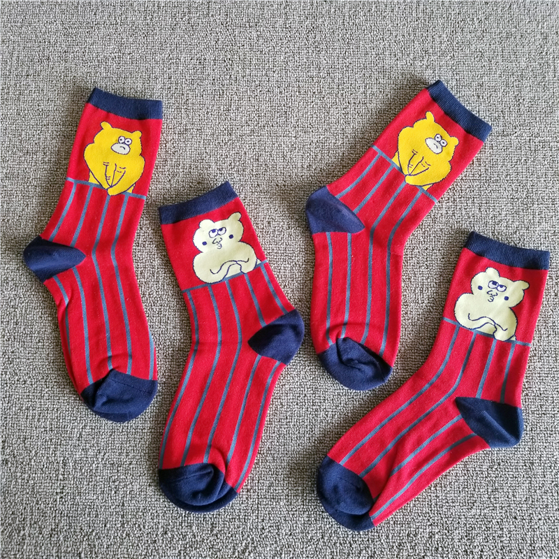 ab红色条纹本命年情侣甜美风袜子