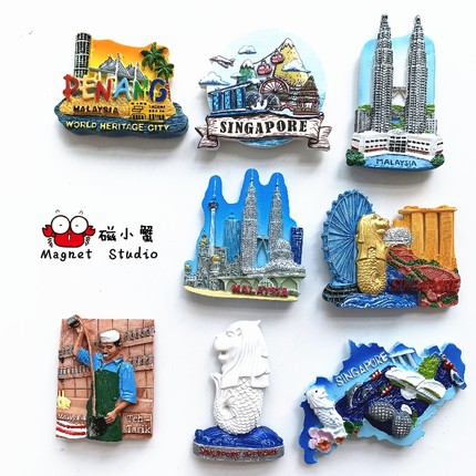 出口马来西亚冰箱贴新加坡特色旅游纪念品伴手礼鱼尾狮槟城双子塔
