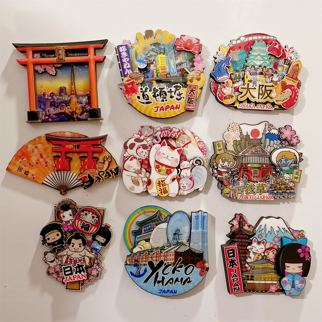 日本冰箱贴奈良大阪东京特色旅游纪念 横滨宫岛道顿堀 精致木质