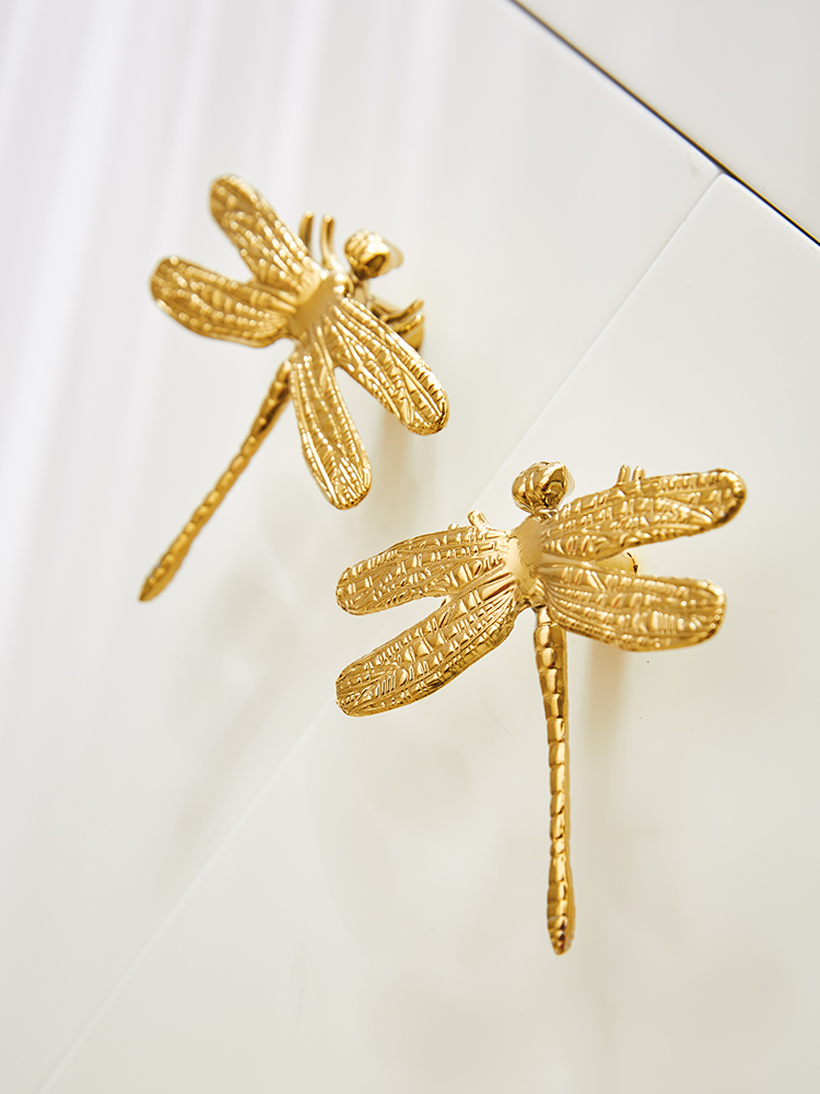 「慕了」个性创意蜻蜓黄铜抽屉拉手儿童房轻奢金色衣柜酒柜门把手