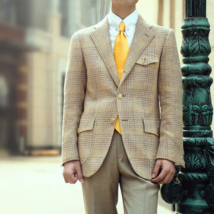 NHO2定制粗纺花呢修身男士西装harris Tweed哈里斯羊毛诺福克夹克