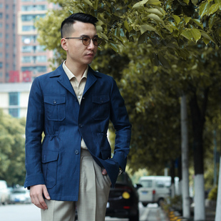 夹克羊毛亚麻混纺翻领休闲修身 外套SAFARIJACKET 猎装 NHO2定制男士