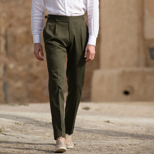 NHO2手工纯羊毛全定制巴黎扣廓尔格意式 纯色条纹进口男士 长裤 西裤