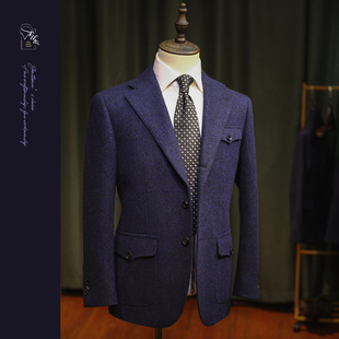 NHO2定制花呢修身 西装 进口harris Tweed哈里斯羊毛半麻衬西服 男士