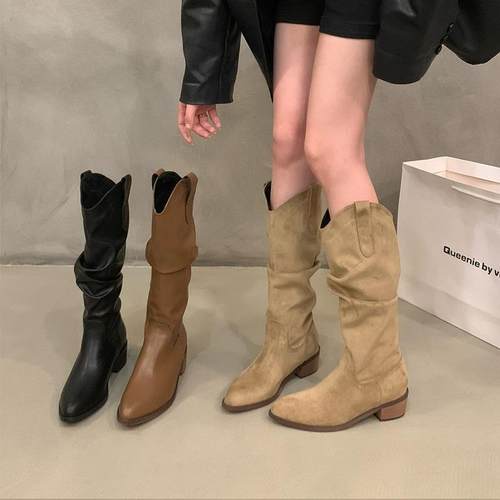 长筒靴女粗腿胖mm加宽大码女靴41一43大筒围高筒骑士靴西部牛仔靴
