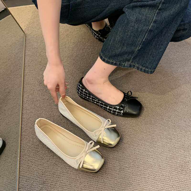 大码女鞋41一43法式小香风平底单鞋女温柔晚晚风软底一脚蹬豆豆鞋图片