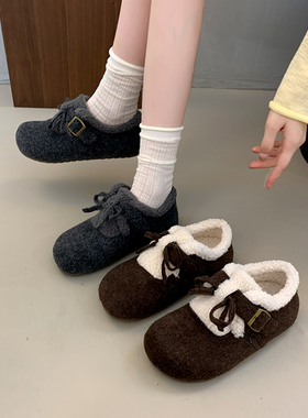大码女鞋41到43全包灰色勃肯鞋女冬季一脚蹬孕妇加绒保暖博肯棉鞋