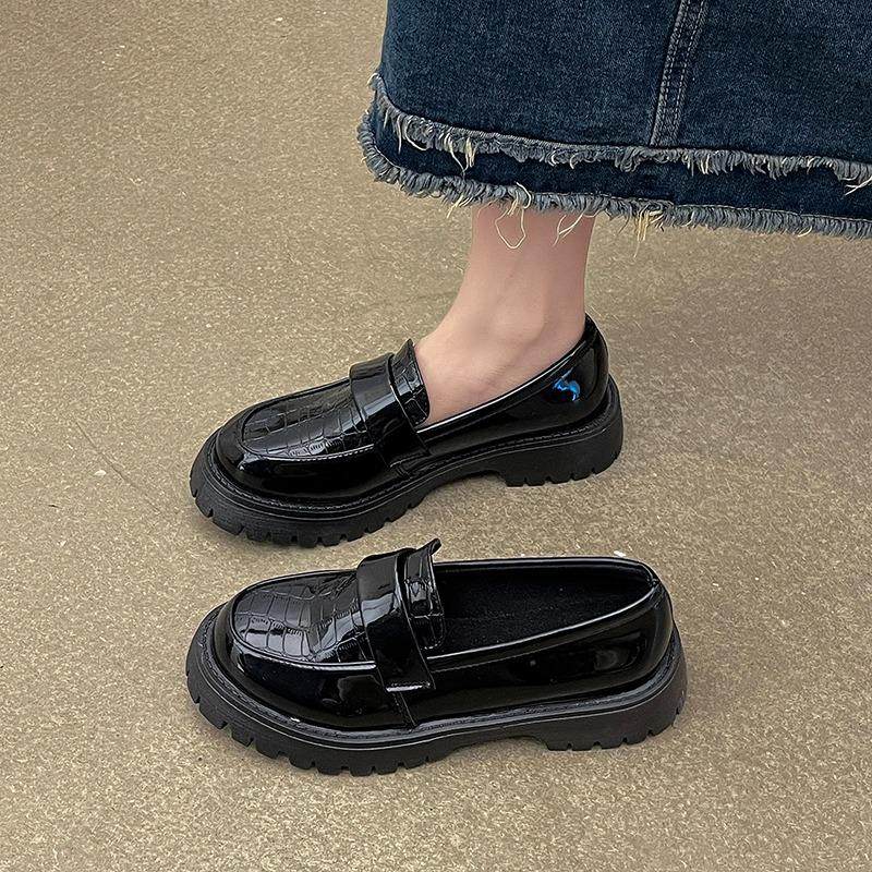 大码女鞋41到43胖脚宽肥黑色法式乐福鞋女JK百搭厚底英伦风小皮鞋,女鞋,乐福鞋（豆豆鞋）,淘宝优惠券,粉丝福利购,淘宝优惠卷