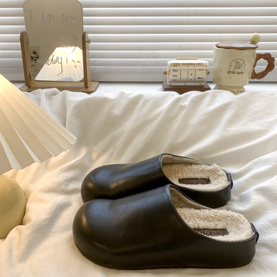 大码女鞋41到43胖脚宽肥包头半拖鞋女加绒百搭一脚蹬厚底勃肯棉拖