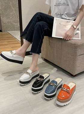 胖mm鞋宽胖脚懒人鞋大码女鞋41一43显脚小包头厚底半拖鞋女无后跟