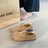 大码 女加绒保暖平底一脚蹬棉鞋 女鞋 41到43胖脚宽肥复古百搭勃肯鞋