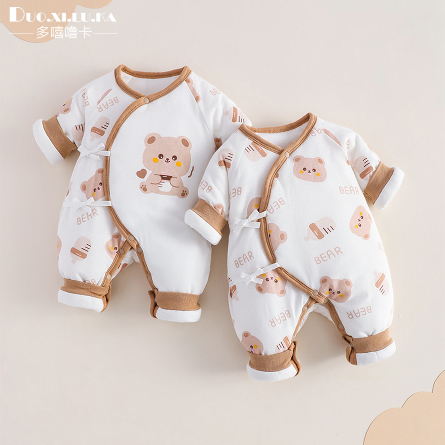 新生儿a类衣服秋冬加厚夹棉和尚服初生儿150g厚棉衣服婴儿爬爬服