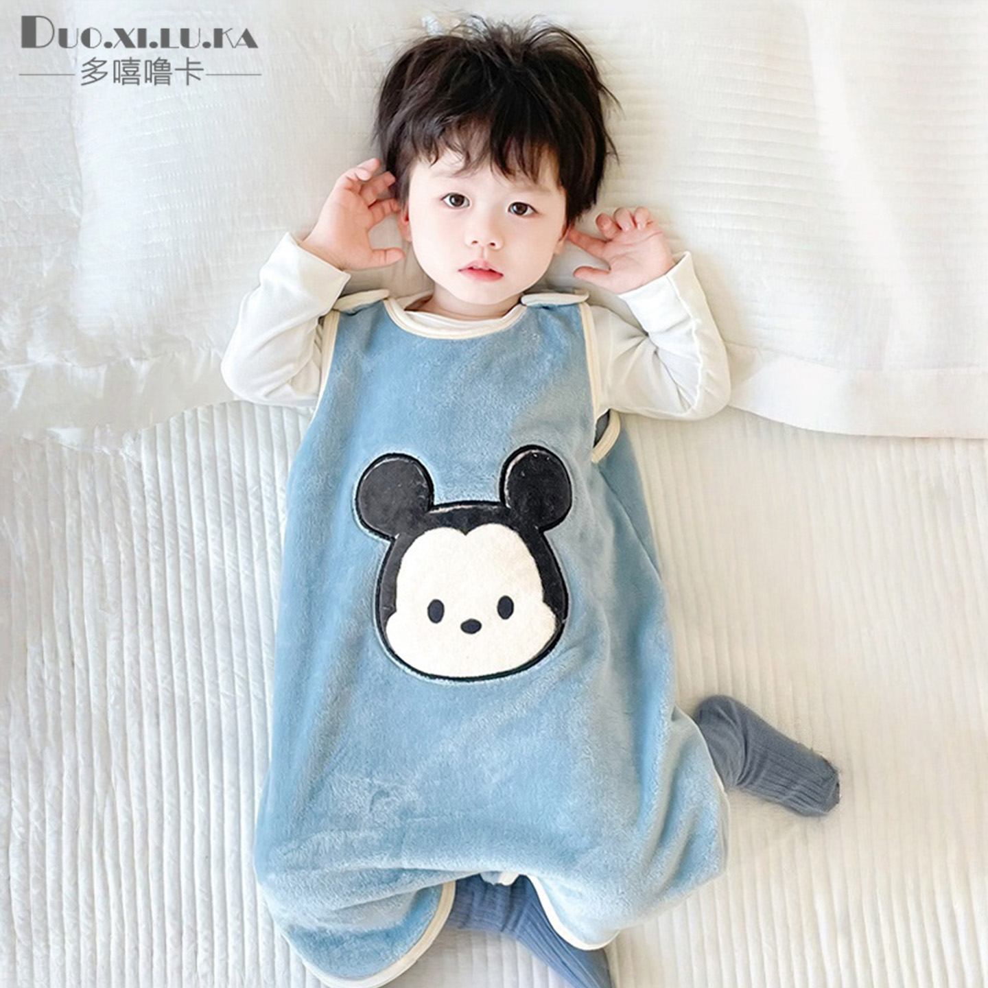 秋冬儿童背心式护肚保暖家居服防踢被宝宝睡衣法兰绒无袖连体睡裙