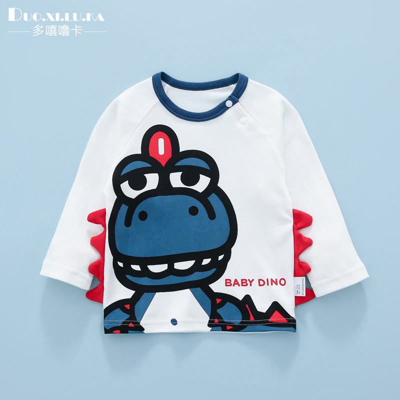 宝宝春秋t恤长袖纯棉可爱立体大恐龙男童上衣女婴儿秋装可爱圆领1