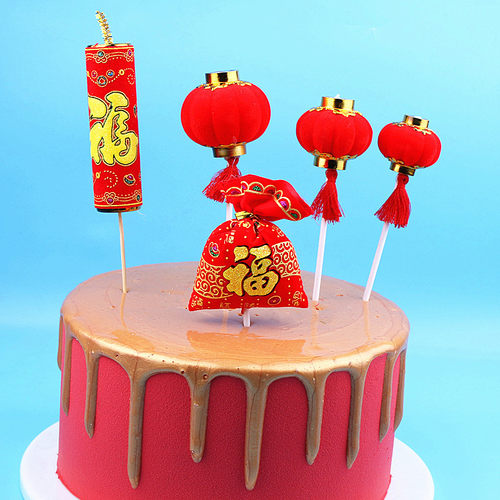 新年款蛋糕装饰插件摆件立体红灯笼辣椒小摆件蛋糕烘培配件装饰