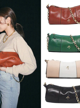 manu atelier土耳其箭头圆筒包单肩斜挎链条马努包真皮复古枕头包