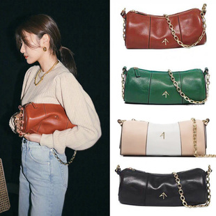 manu atelier土耳其箭头圆筒包单肩斜挎链条马努包真皮复古枕头包