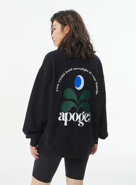 APOGE3阿保机 秋冬月亮花卫衣女男宽松加绒纯棉潮牌圆领情侣国潮