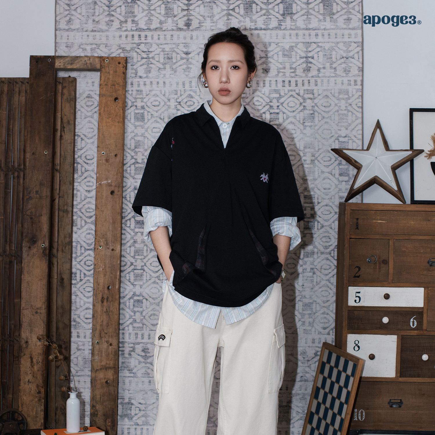 APOGE3阿保机 夏季短袖活褶Polo衫男潮牌宽松美式休闲T恤女设计师