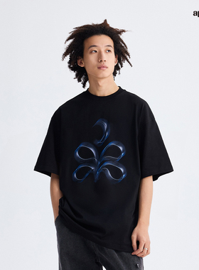 APOGE3阿保机 250g重磅幻影月亮花短袖宽松t恤女男纯棉潮牌夏季