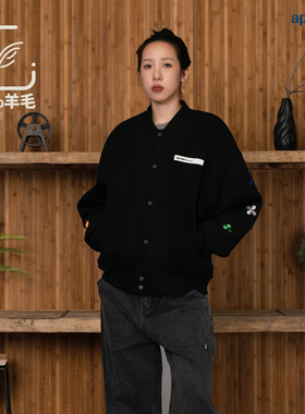 APOGE3阿保机 【70%羊毛】飞行夹克男毛呢外套美式宽松情侣棒球服