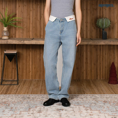 APOGE3阿保机 设计感翻边牛仔裤男日系潮牌宽松休闲长裤美式水洗