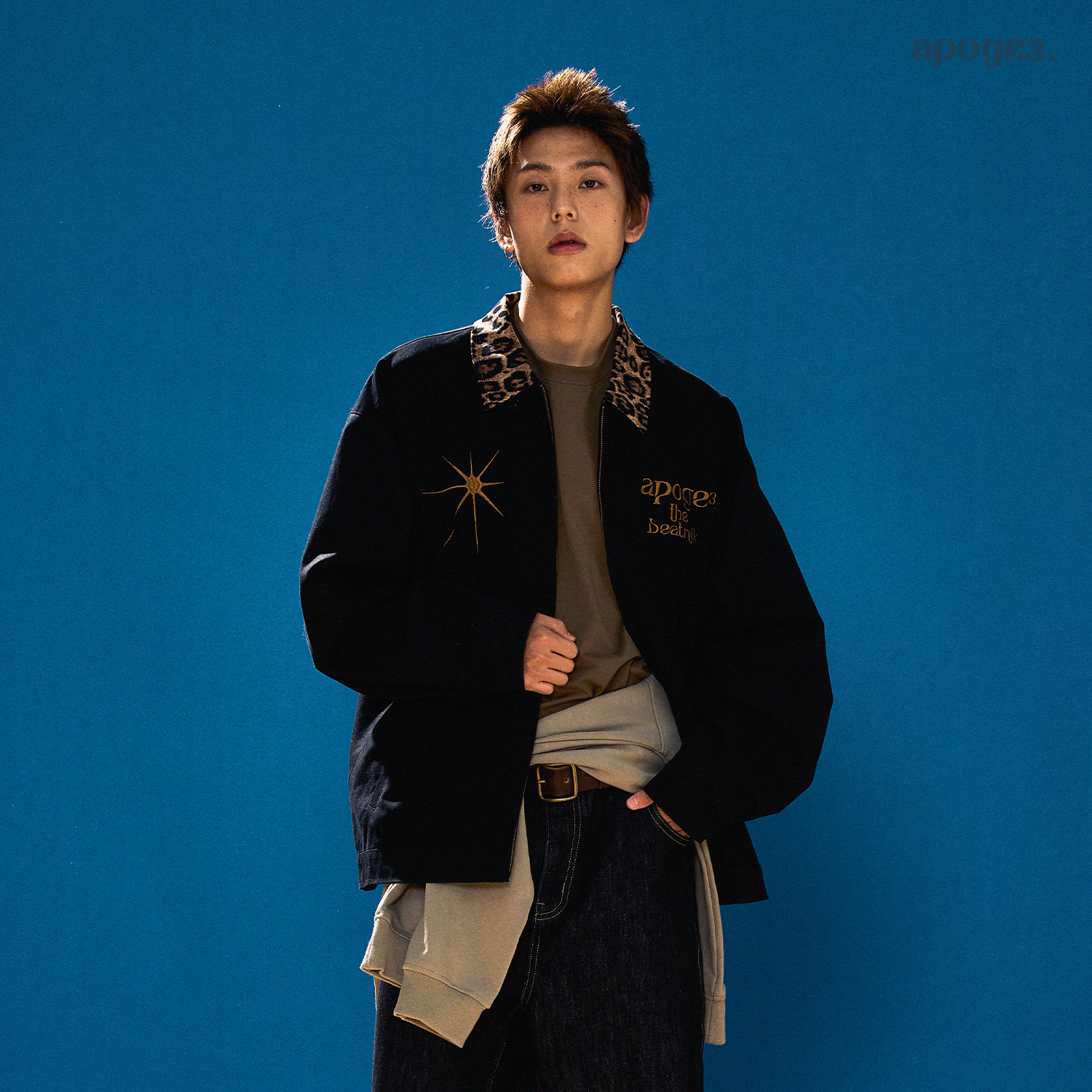 APOGE3阿保机豹纹领工装夹克男宽松刺绣潮牌夹棉美式外套情侣棉衣