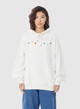 APOGE3阿保机 秋冬月亮花连帽卫衣女宽松潮牌加绒加厚外套男休闲