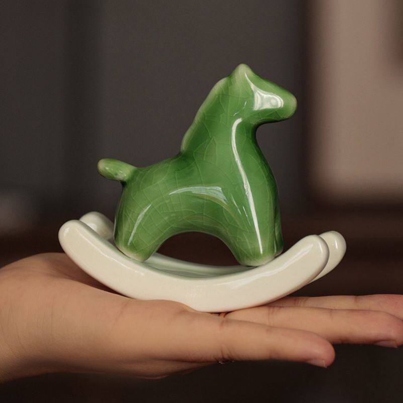 创意陶瓷摇摇马趣味茶宠小摆件茶空间茶室茶桌面装饰茶道配件摆设