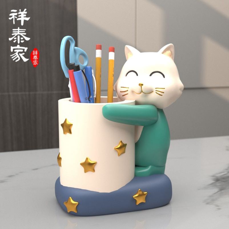 可爱招财猫笔筒办公桌面摆件学生书桌学习装饰品女孩创意生日礼物