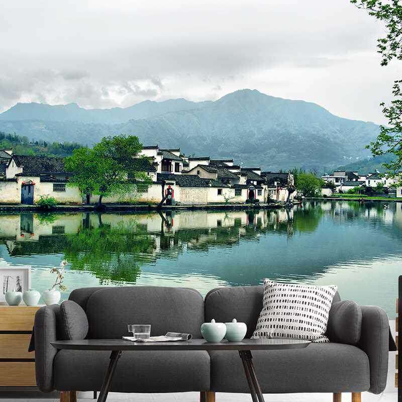 墙壁风景画自贴画贴纸粘网红直播乡村美景客厅背景墙面装饰贴画