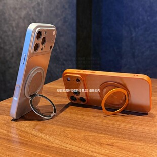 带旋转磁吸支架适用苹果17promax手机壳秒变大视窗Air新款iPhone16plus肤感磨砂15pro高级14pm全包ip13指环扣