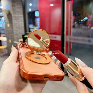 带补妆镜子磁吸支架适用苹果17Air手机壳P电镀磨砂iPhone16promax化妆镜支点15plus肤感14镜头膜一体13全包12