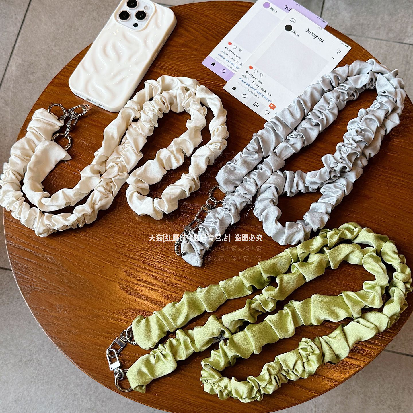 褶皱丝巾手机斜挎防丢挂绳垫片款时尚包包替换带子可背长绳小众高级感