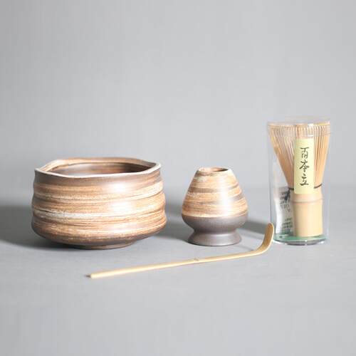 日式粗陶抹茶茶具套装含茶筅