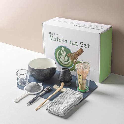 日式抹茶碗带嘴抹茶工具10件套